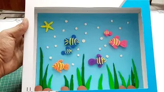 how to make aquarium with clay | best out 0f waste | how to reuse saree box| aquarium tank