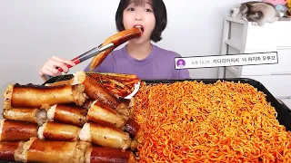 3kgs of Beef Large Intestines & Cheese Fire Chicken Noodles Live Stream Mukbang🔥