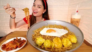 LUCKY ME PANCIT CANTON WITH SIOMAI AND EGG MUKBANG | sweet and spicy flavor