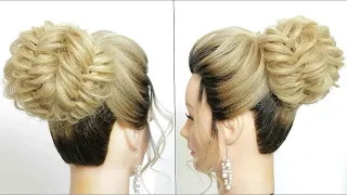 High bun updo tutorial. Wedding prom hairstyle for long hair