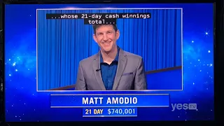 Jeopardy SEASON 38, intro (4th opening) - Matt Amodio DAY 22 (9/16/21)