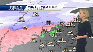 A winter mix of snow, sleet and freezing rain is forecast early in the week for Alabama