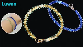 【DIY】How to make beaded  bracelet * Tutorial　ビーズステッチ【DIY】竹ビーズでブレスレットの作り方　串珠【DIY】竹珠(管珠)制作简约串珠手链