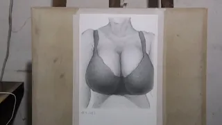 Sketch, pencil drawing of a voluptuous female breast.