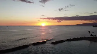 Waikiki Sunset Drone View