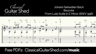 JS Bach: Bourree - Free sheet music and TABS for classical guitar