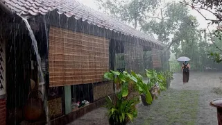 Heavy rain hits rural Indonesia | very flowing and refreshing | 1 hour long video