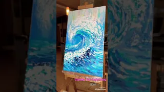 Картина текстурной пастой. Пишем море. painting with textured paste.  Ocean.  Wave.