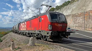 ÖBB Vectron high power! Starting a train uphill