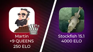 Can Martin beat Stockfish 15.1 with 9 QUEENS?