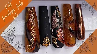 Fall freestyle | How to make press on nails in depth | Easy fall nail art design tutorial
