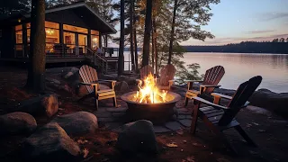 Cozy Crackling Lakeside Fireplace Soundtrack with Soothing River Scene for Deep Relaxation