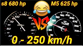 Audi s8 680 hp vs BMW M5 Competition 625 hp DRAGRACE SOUND 0-250 100-250 km/h