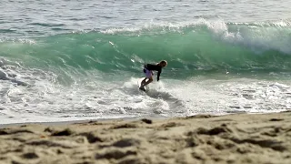 Waves form Perfect Ramps for Professional Skimboarders