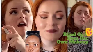 Blind girl does her own makeup😘😱😱