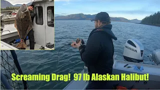 Screaming Drag!  97 lb Alaskan Halibut!  Halibut Fishing - Petersburg, Alaska!  AUGUST 2020