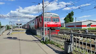 ЭД4М - 0411 с сообщением Санкт-Петербург(Финляндский вокзал)-Сосново прибывает на станцию Кушелевка