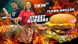 60 Pesos Flame-Grilled STREET BURGER sa TAYUMAN | Manila Street Food | TIKIM TV