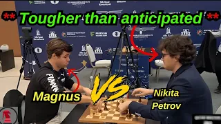 Magnus struggling against Nikita Petrov?