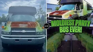 Deep Cleaning the MOLDIEST BIOHAZARD PARTY BUS EVER! | CRAZY Satisfying Car Detailing Transformation