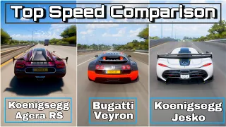 Bugatti Veyron vs Koenigsegg Jesko vs Koenigsegg Agera RS - Top Speed Comparison