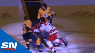 Justin Williams, Roman Josi Battle It Out During Nashville Predators' Ceremonial Puck Drop