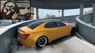 BeamNG drifting the Tightest Parking lot with TOO BIG car...