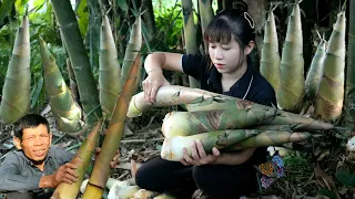 Harvesting Bamboo Shoots - go to the market to sell with Father - Cooking | Lý Thị Ly