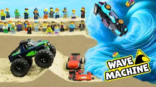 Wave Machine VS. Lego City Monster Truck Show - Tsunami Dam Breach - Natural Disaster