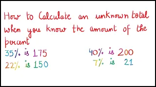 Finding Total | Percentage | How to find an unknown total when you know the amount of percent