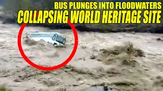 Bus plunges into floodwaters, killing 32 people in northern China, collapsing world heritage site