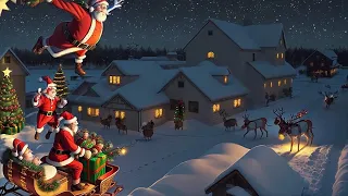 Santa Claus 🎅 Santa Claus flies in the sky with his reindeer sleigh🦌🛷 He distributes gifts🎁