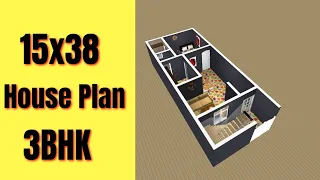 15x38 House Plan 3BHK || 3 Bedroom Ghar Ka Naksha || 15x38 House Design || 3D Home Plan