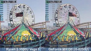 GTA V Nvidia GeForce MX150 (i5-8250U) vs AMD Ryzen 5 3500U Vega 8 - Benchmark Comparison