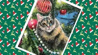 Алмазная мозаика.Готовая картина "Новогодний котик" Diamond mosaic "New Year's cat"