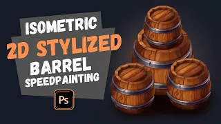 2D isometric stylized barrel // game art, time-lapse process