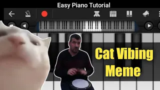 Cat Vibing To Levan Polkka Easy & Slow Piano Tutorial |  Walkband App Easy | Piano Vision