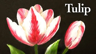 How to paint white tulips with red stripes ( in 6.5 Minutes )