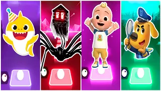 Baby Shark 🆚 Spider House Head 🆚 Cocomelon 🆚 Sheriff Labrador | Tiles Hop | Coffin DANCE SON