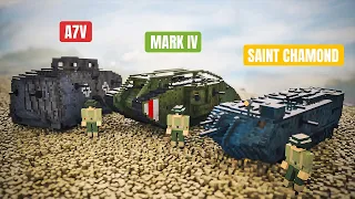 A7V Tank vs MARK Tank vs SAINT-CHAMOND Tank | Teardown