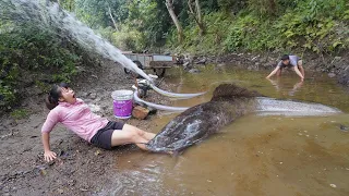 Wild Fishing Exciting, How To Catch Many Fish With Many Pump Sucks Water Out Of Wild Big Lake