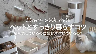 ペットがいても部屋がきれいな理由🐈収納のコツ｜おすすめの猫グッズ｜最新の自動給餌器｜トイレ掃除の工夫