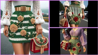 😲👉 IS THIS FAKE?   GREEN STRIPE CROCHET SHIRTS/Different Designs..With Lilac Blouse.  "GUCCI ''🧶