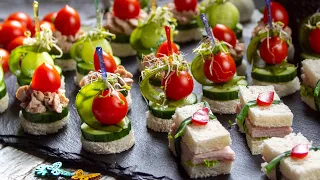 Fancy appetizer with cucumber, tomato and sugar snap pea. Finger food - simple and tasty 🍽️