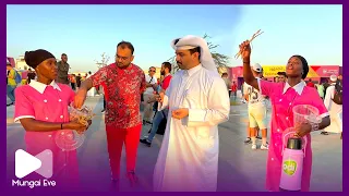 Awinjaa “Jacky Vike” Sported Hawking Njugu And Mukhombero in Qatar World Cup Outside The Stadium!