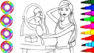 Colouring Drawings Disney's Barbie Infront of her Rainbow Sparkle Dressing Mirror Coloring Pages