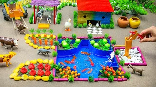 DIY mini Farm Diorama with Aquarium & Strawberry | House for Cow | Supply Water for Carrot Garden