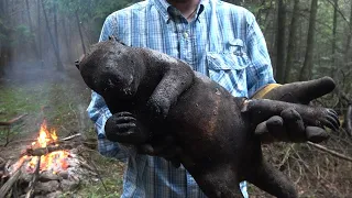 Porcupine Catch and Cook Clean | Learn The Primitive Hangi | Corn Meal Bread With Mortar & Pestle