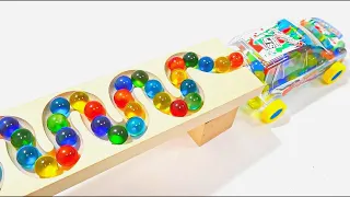 Marble run race ASMR ☆ Round and round transparent tunnel, colorful elevator and usual wooden #098