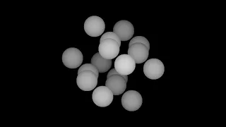 16-balls-monochrome. Rotation in four-dimensional space. 4D. Fourth dimension. Hyperspace.